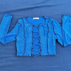 Love J Women's Vibrant Blue Lace-Up Stretch Blouse